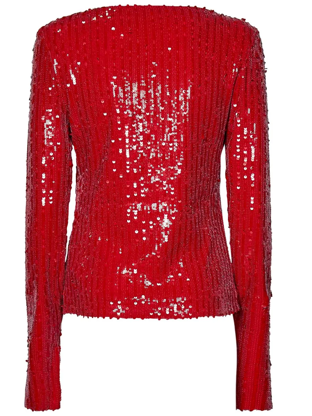 Rotate Sequin-Detailed Long-Sleeved V-Neck Top