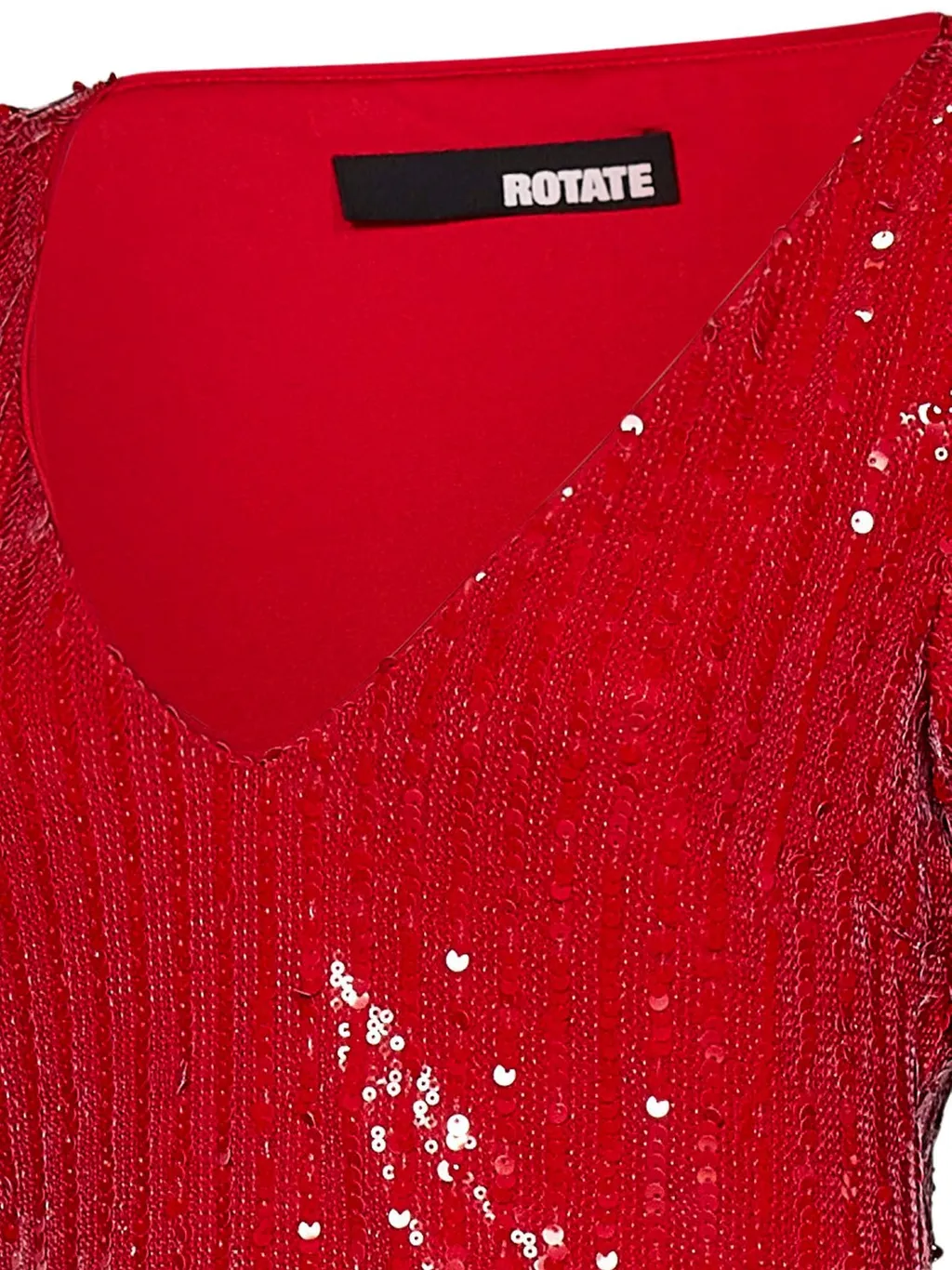 Rotate Sequin-Detailed Long-Sleeved V-Neck Top