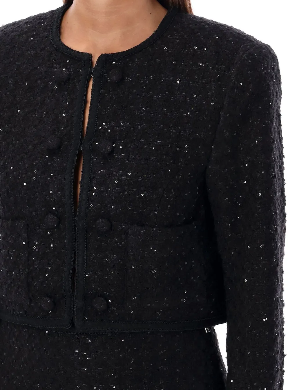 Rotate Sequin-Embellished Cropped Jacket