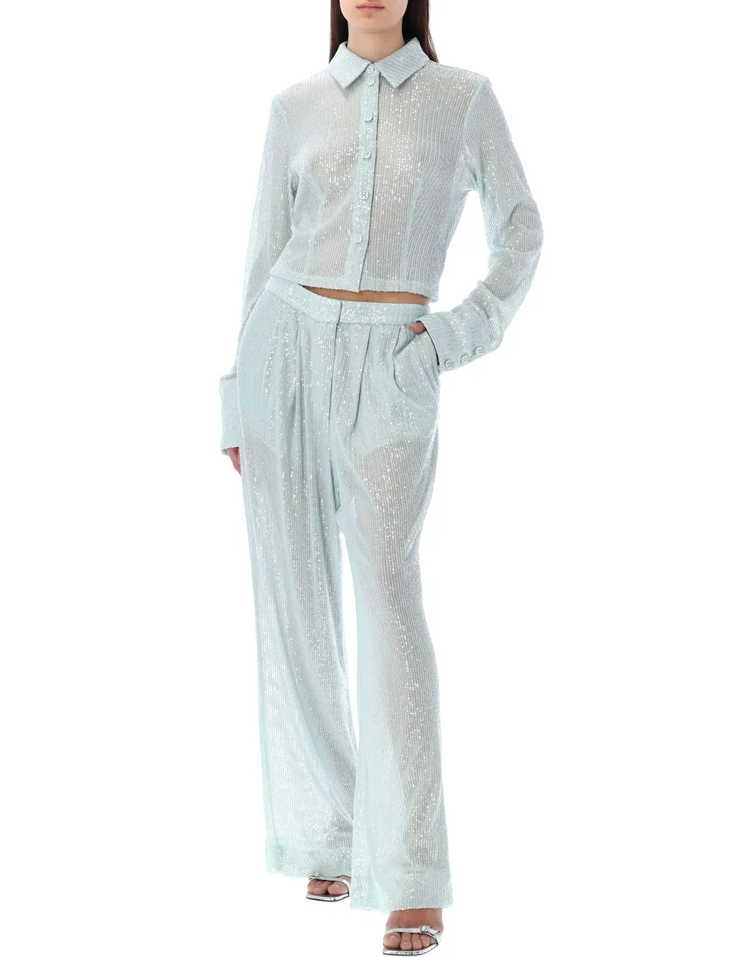 Rotate Sequin-Embellished Pleated Trousers