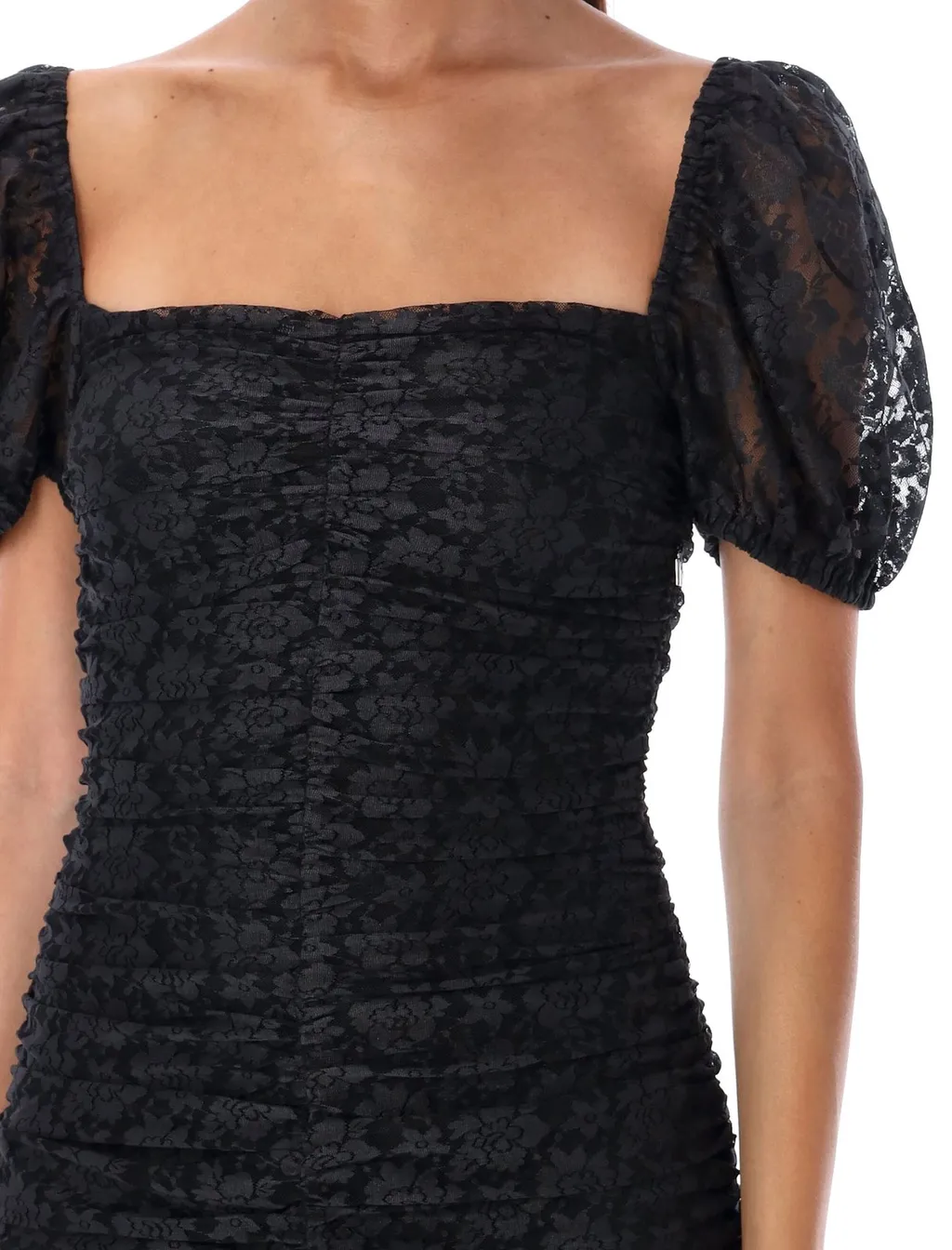 Rotate Ruched Lace Mini Dress