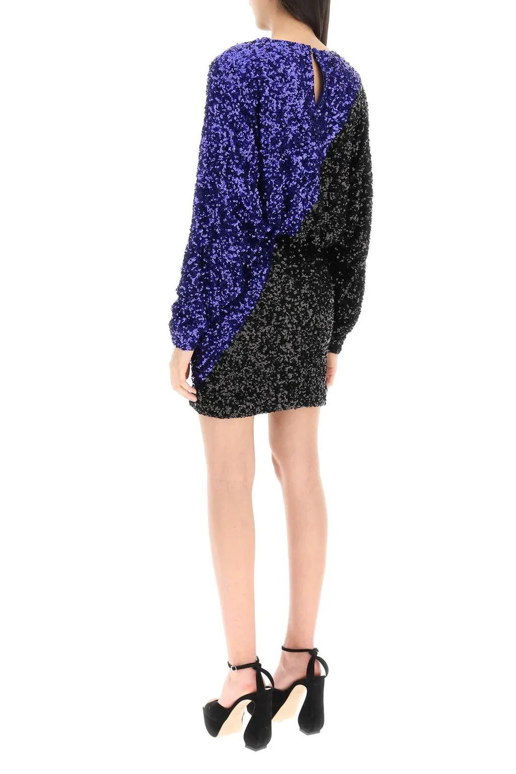 Rotate Two-Tone Sequined Long Sleeved Mini Dress