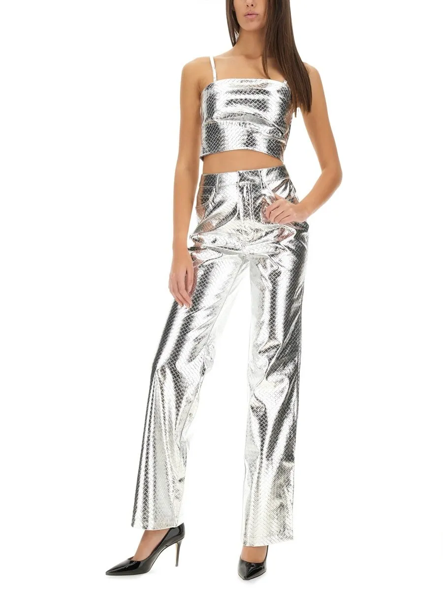 Rotate Metallic Effect Wide-Leg Trousers
