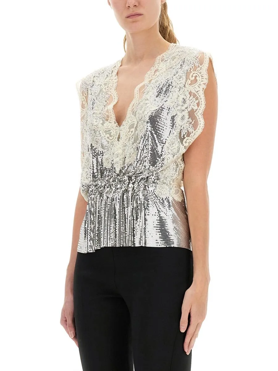 Rabanne Lace Sequin-Embellished Sleeveless Top