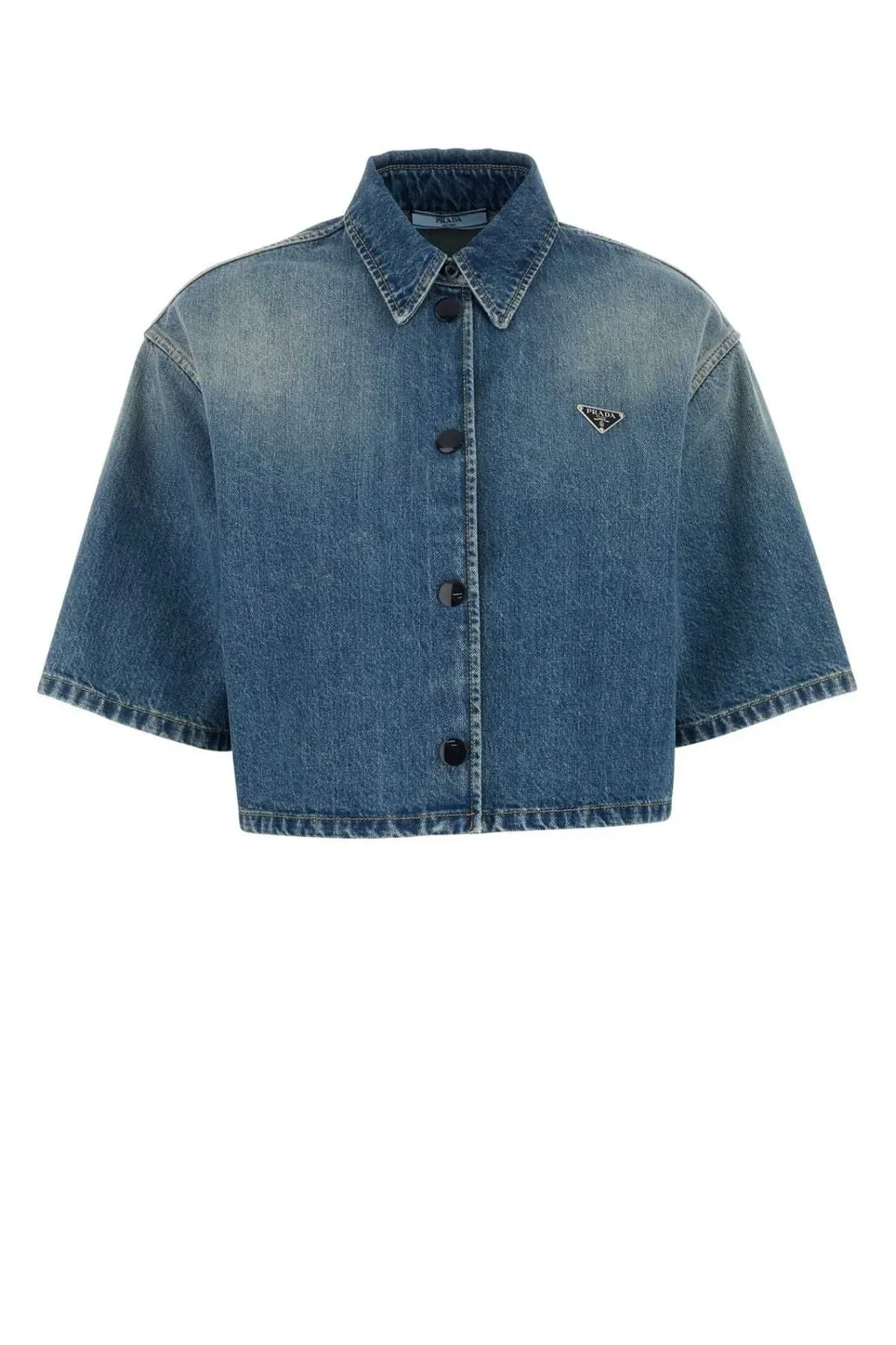 Prada Short-Sleeved Button-Up Denim Shirt