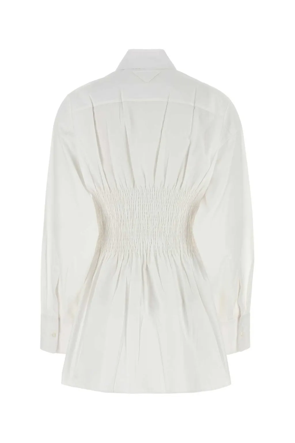 Prada Smocked-Waist Long-Sleeved Poplin Shirt