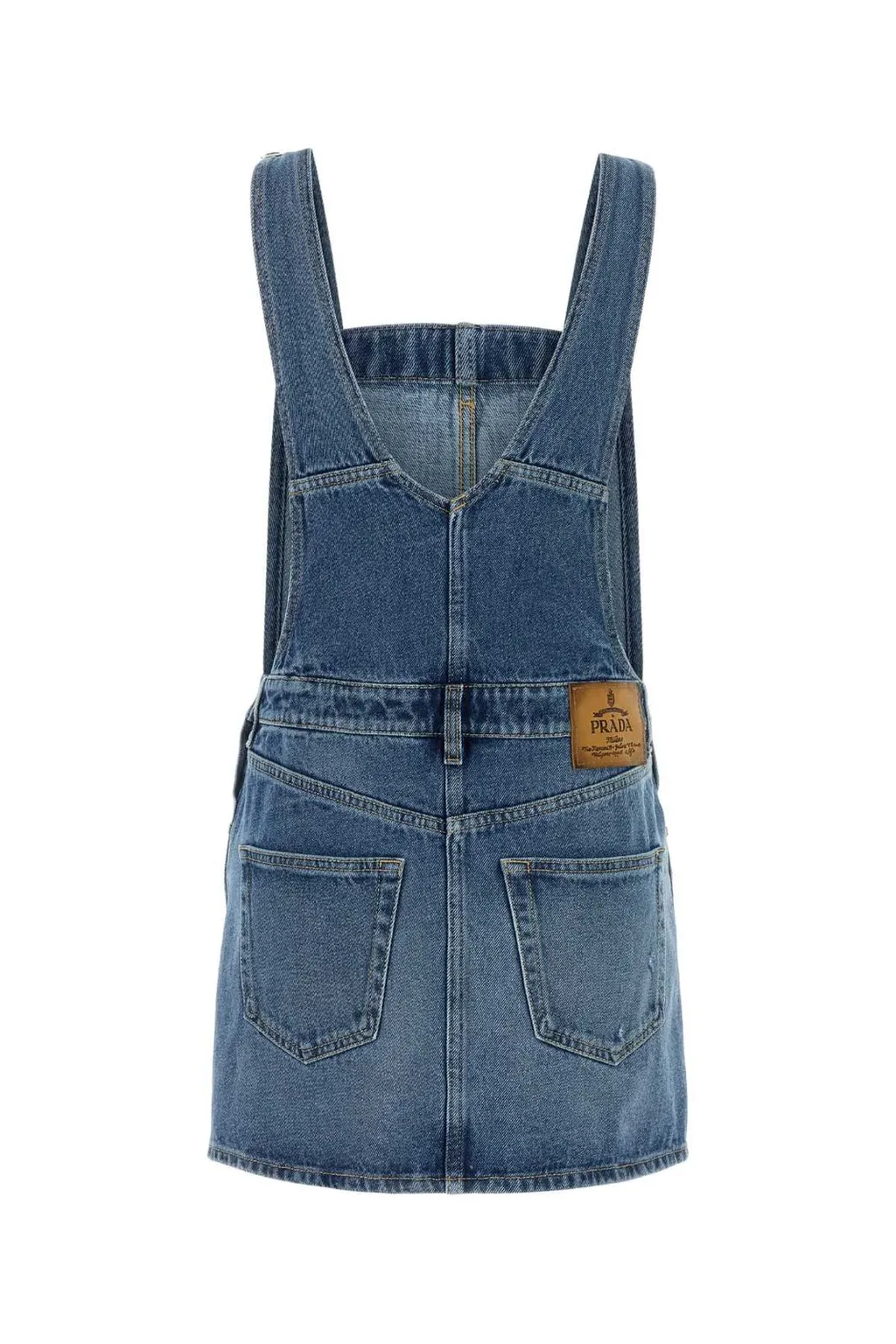 Prada Logo-Patch Denim Dungarees Dress