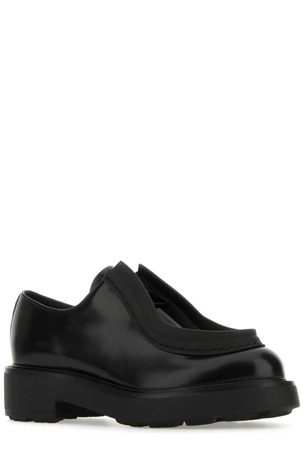 Prada Raised-Edge Round-Toe Lace-Up Shoes