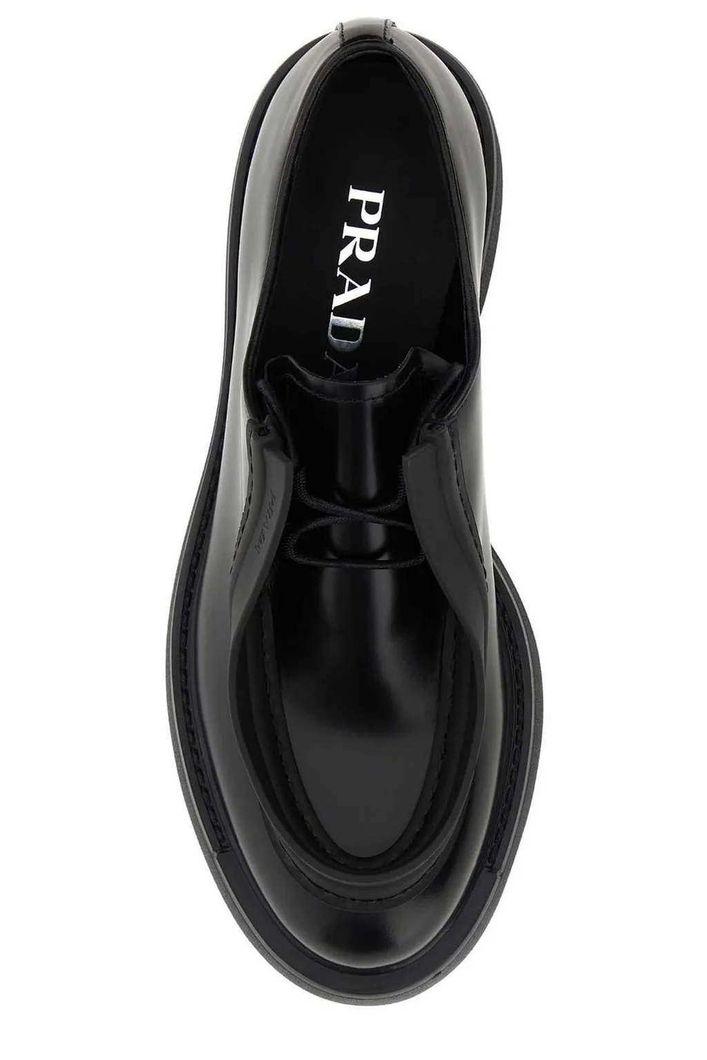 Prada Raised-Edge Round-Toe Lace-Up Shoes