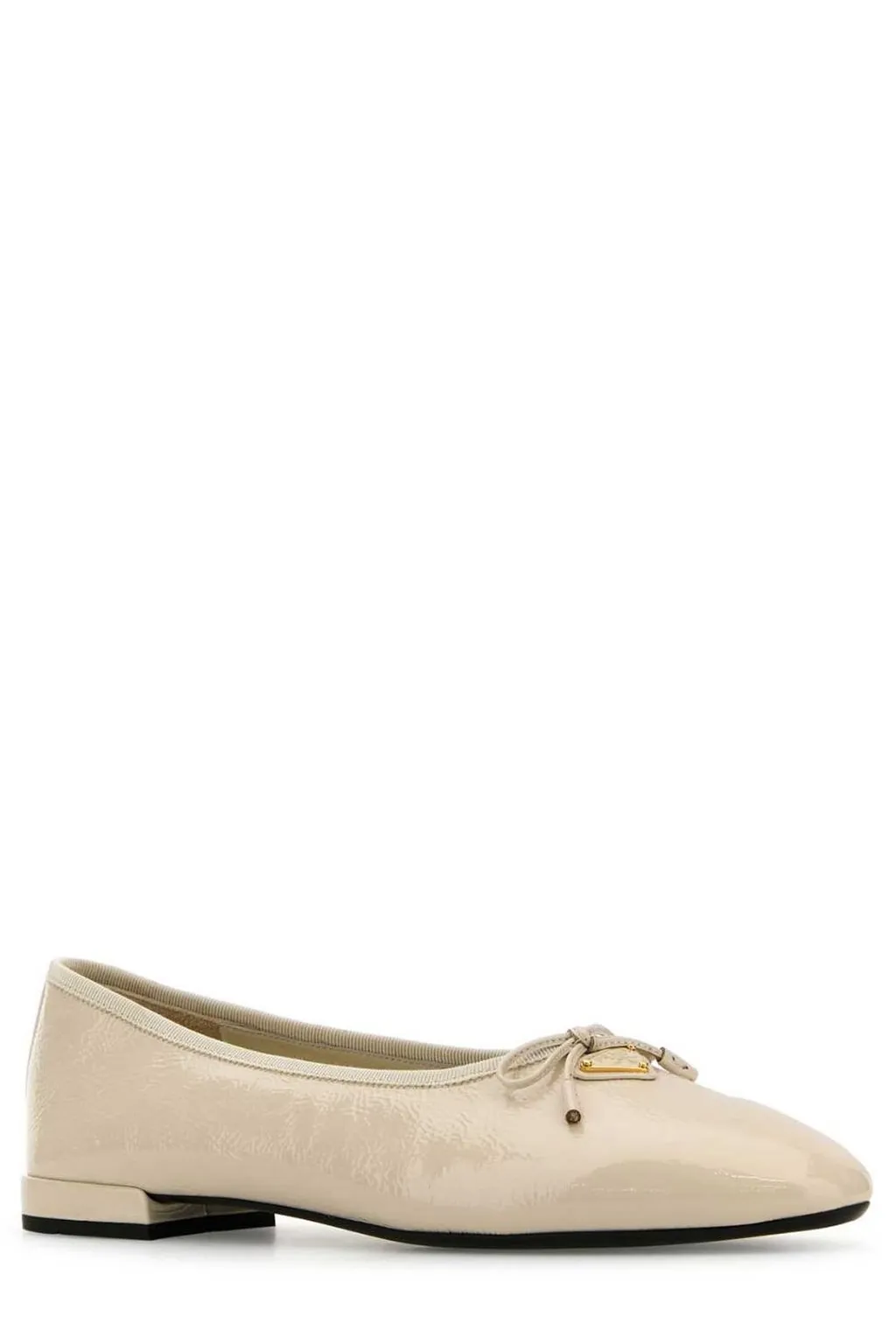 Prada Logo Plaque Almond Toe Ballerina Shoes