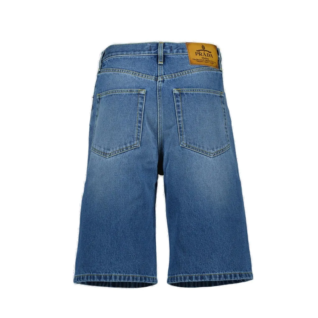 Prada Logo-Patch Denim Shorts
