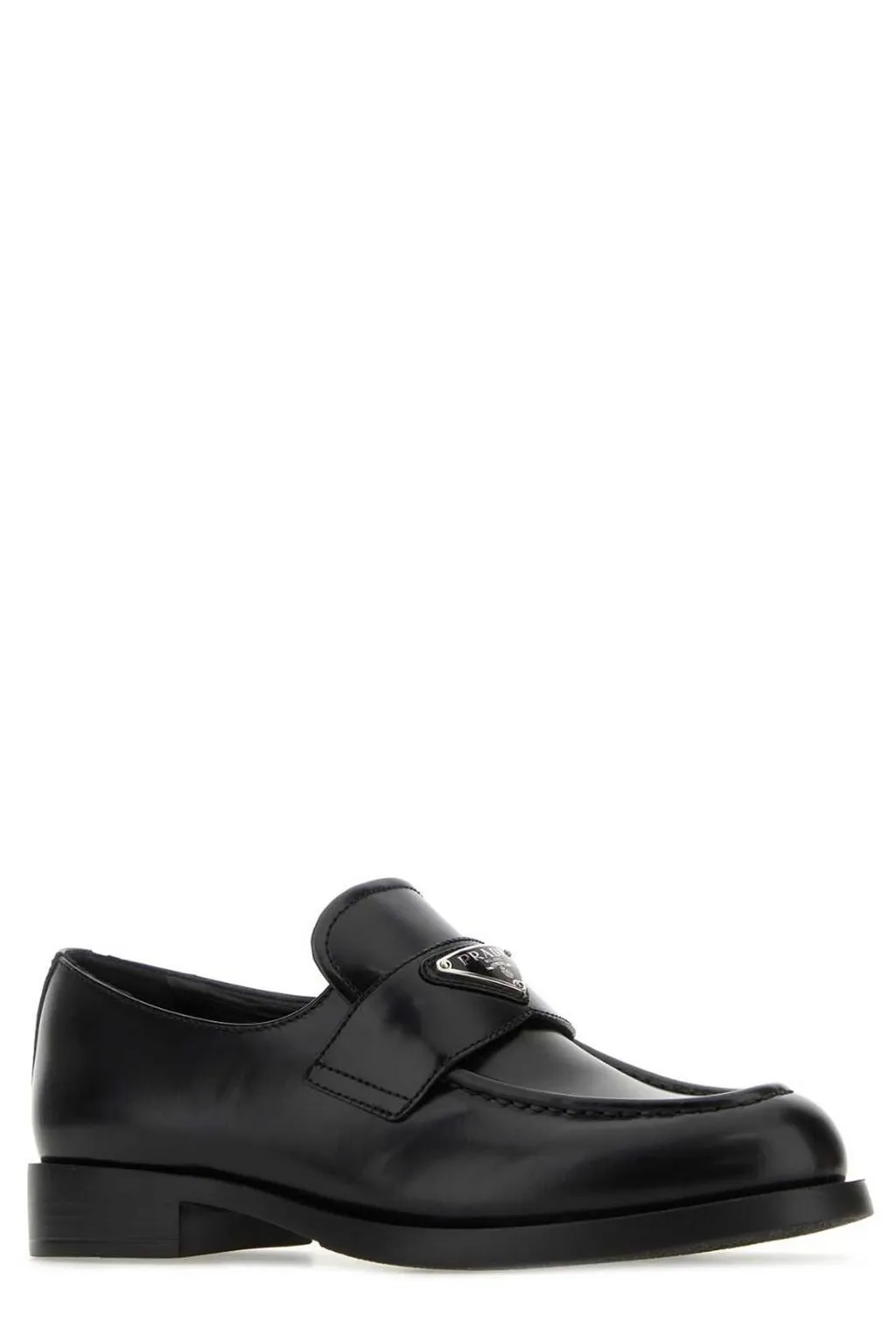 Prada Logo Plaque Almond-Toe Loafers