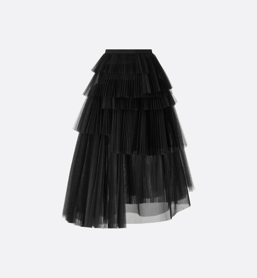 Mid-Length Asymmetric Pleated Skirt