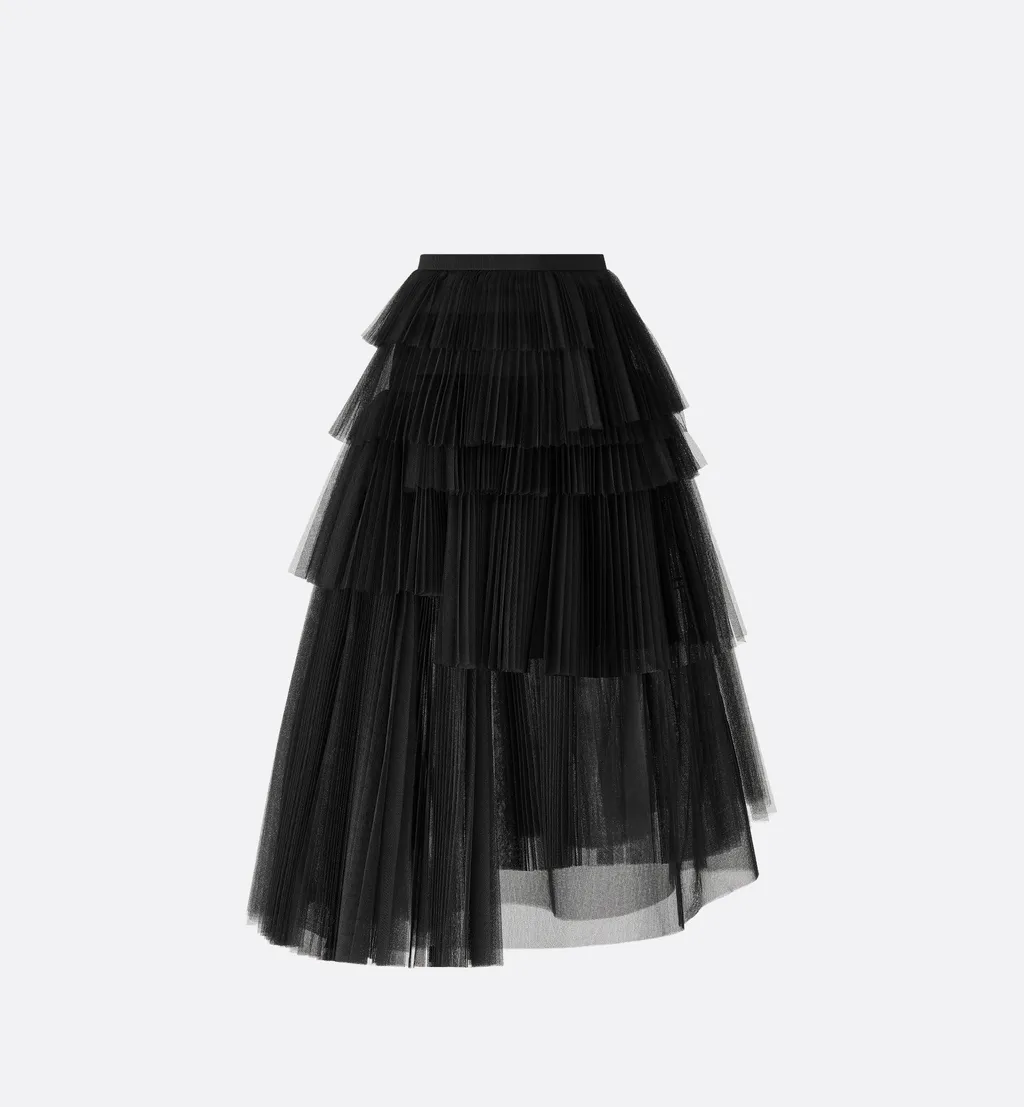 Mid-Length Asymmetric Pleated Skirt