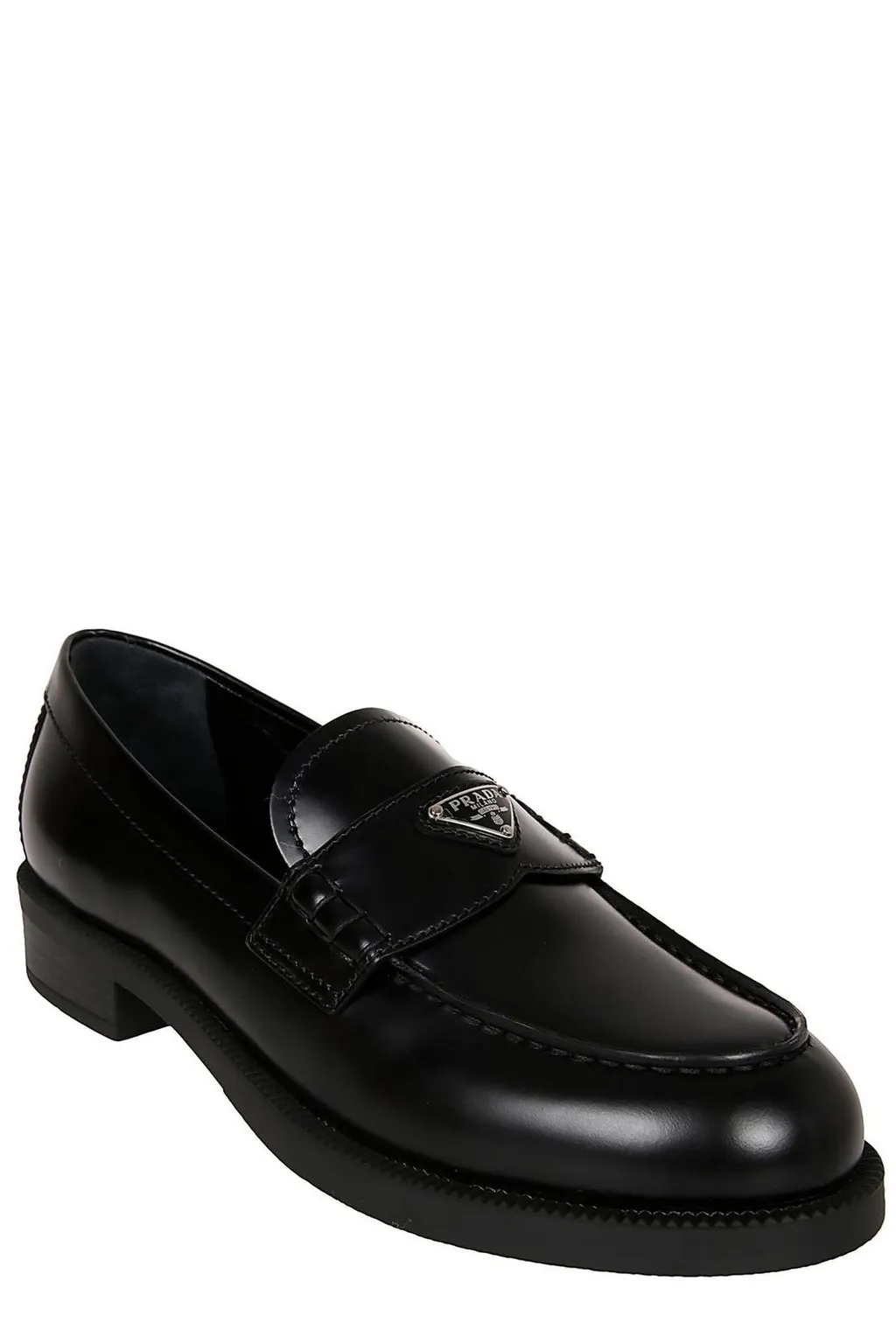 Prada Round-Toe Logo Plaque Loafers