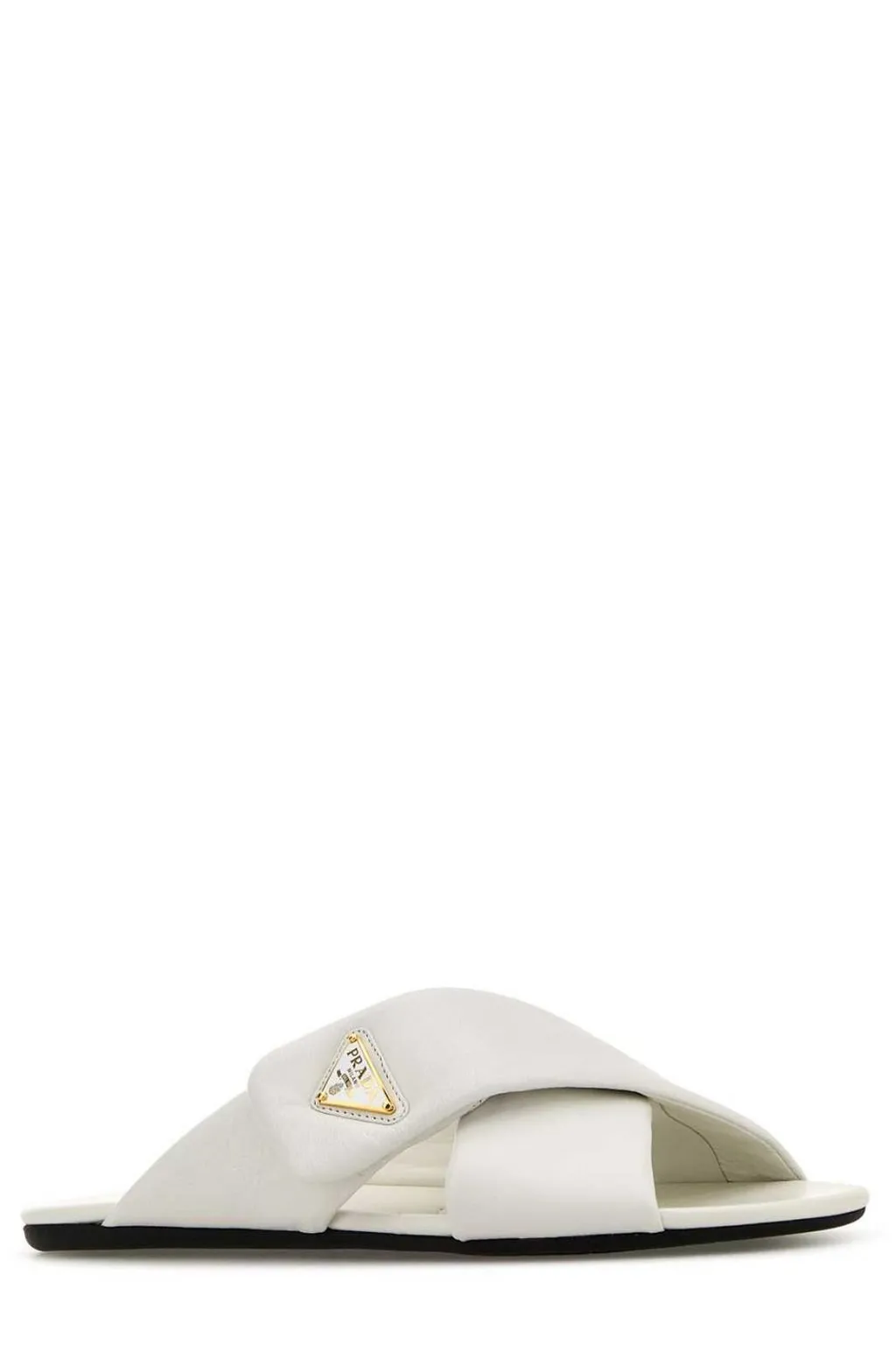 Prada Logo Plaque Crossover Strap Detailed Slides