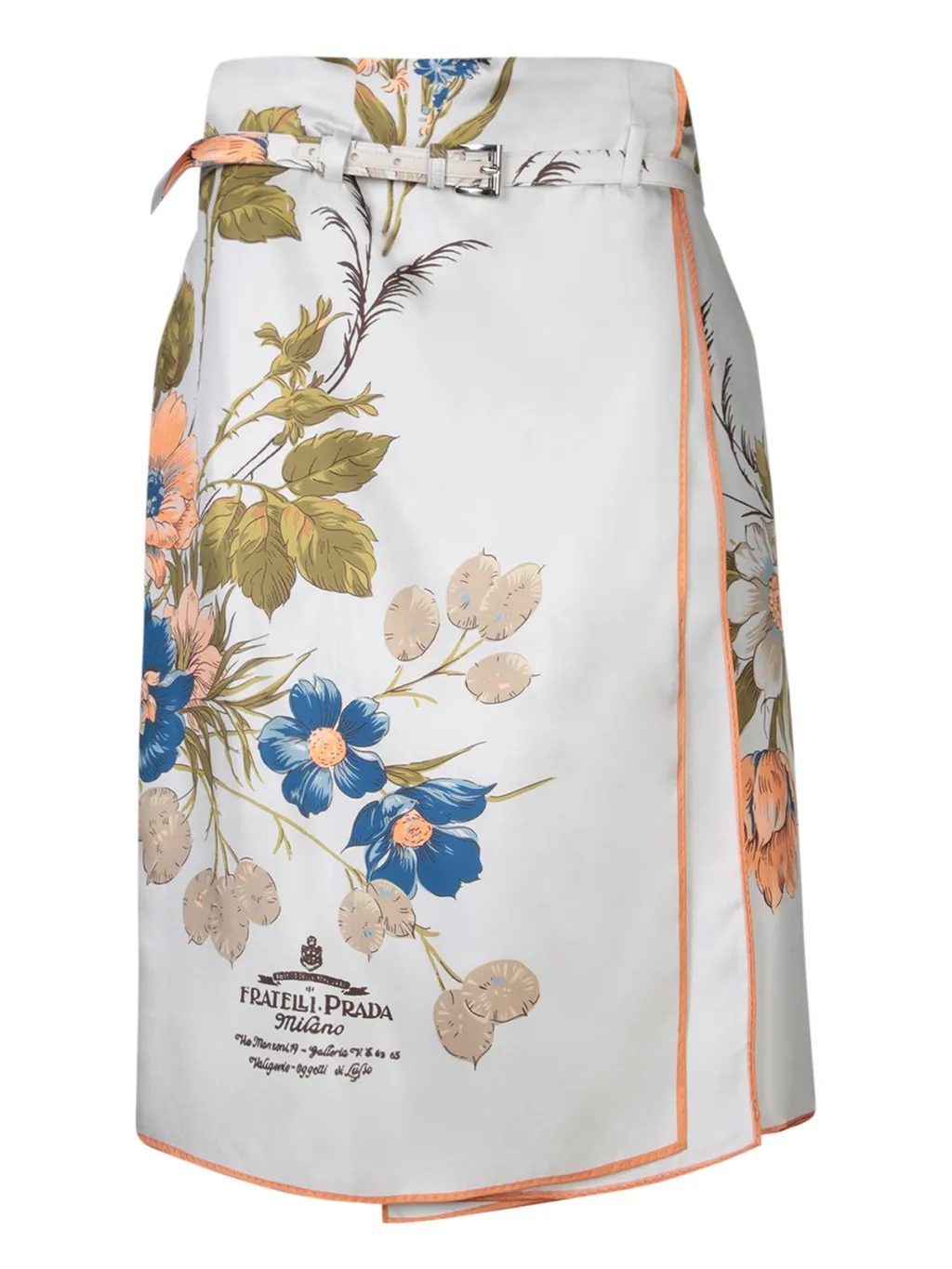 Prada Floral-Printed Belted Skirt