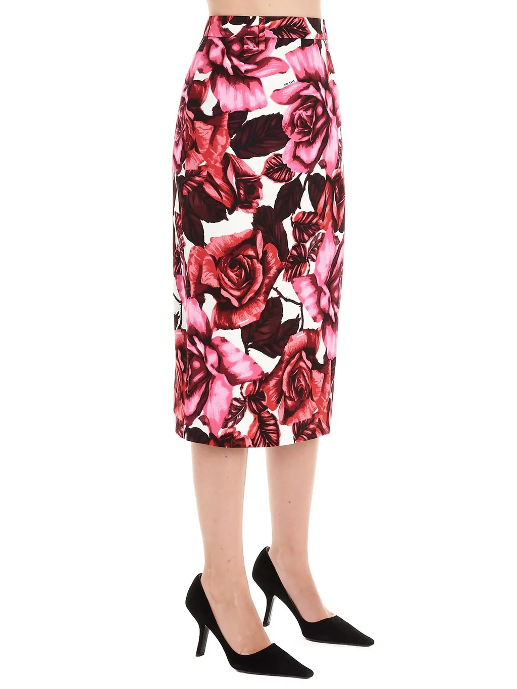 Prada Rose Print Midi Skirt