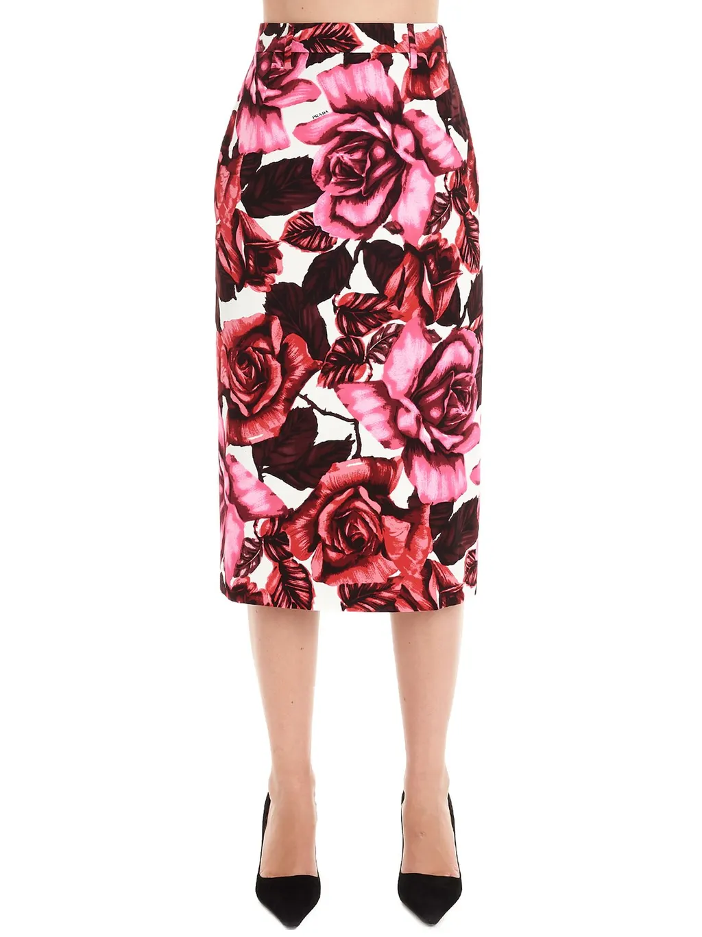 Prada Rose Print Midi Skirt