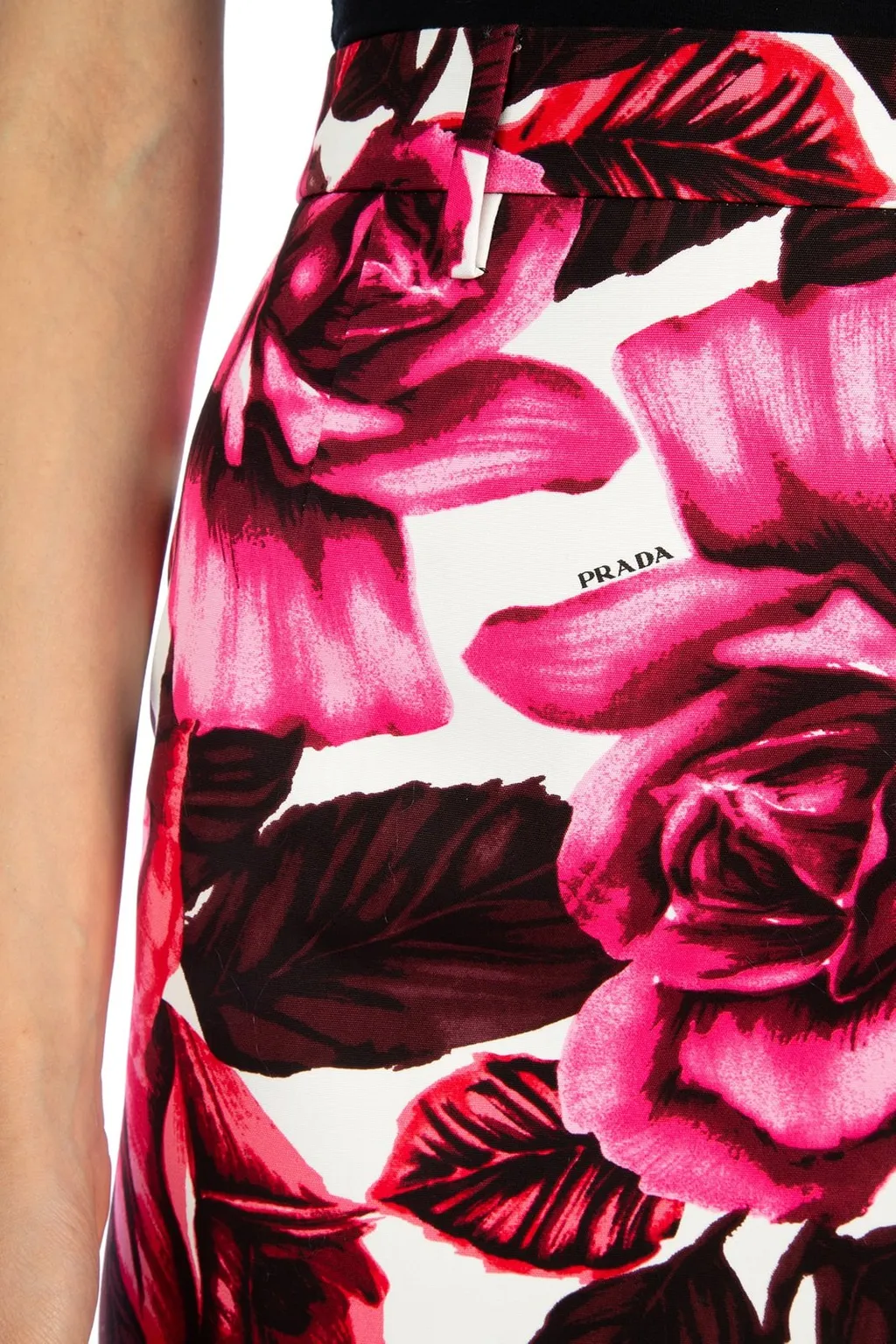 Prada Rose Print Midi Skirt