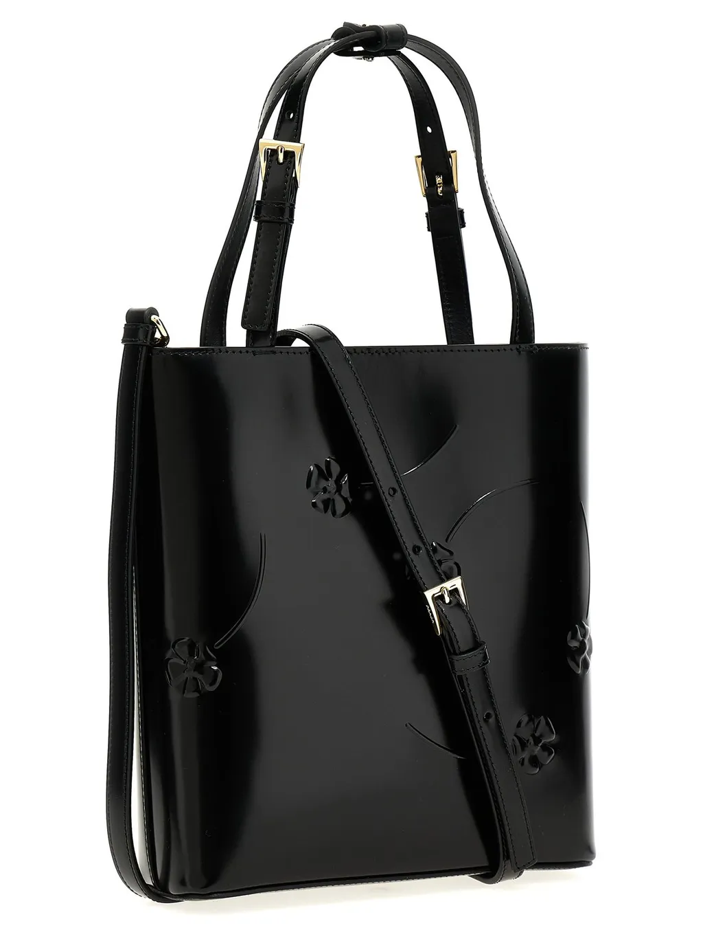 Prada Logo-Triangle Floral-Embossed Tote Bag
