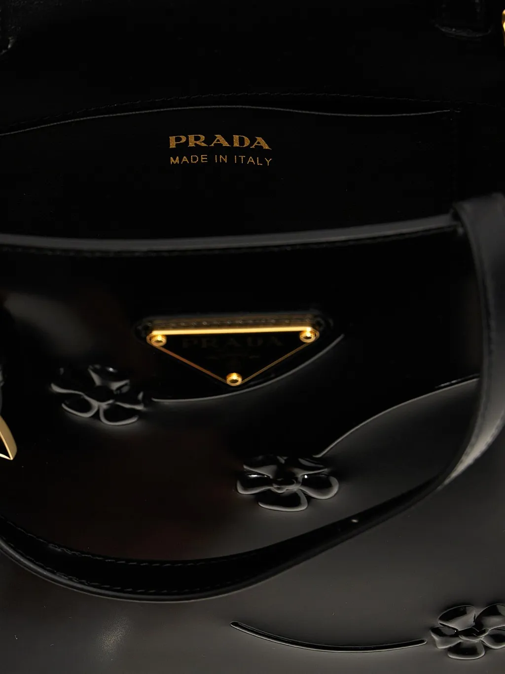 Prada Logo-Triangle Floral-Embossed Tote Bag
