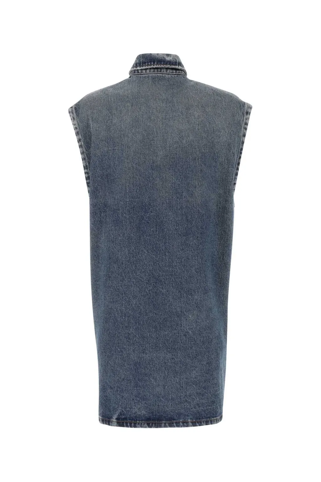 Prada Logo Plaque Sleeveless Denim Shirt