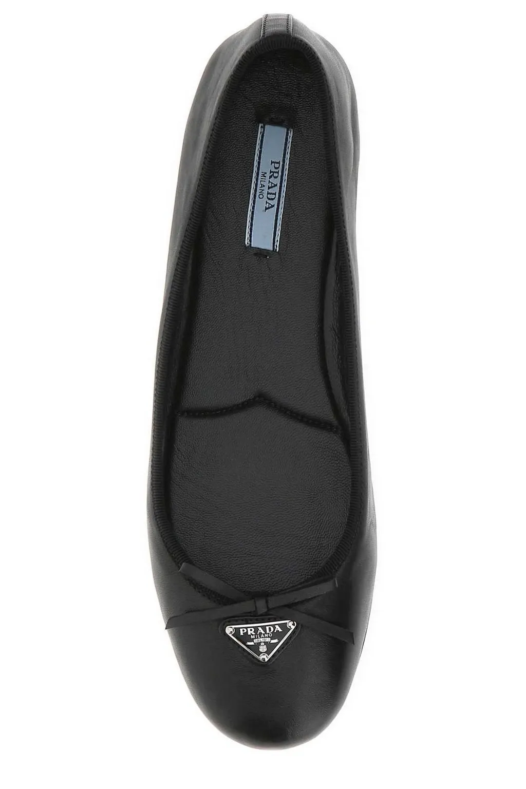 Prada Logo Plaque Round-Toe Ballet Flats