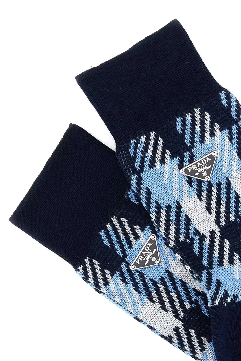 Prada Triangle-Logo Houndstooth Pattern Knitted Socks