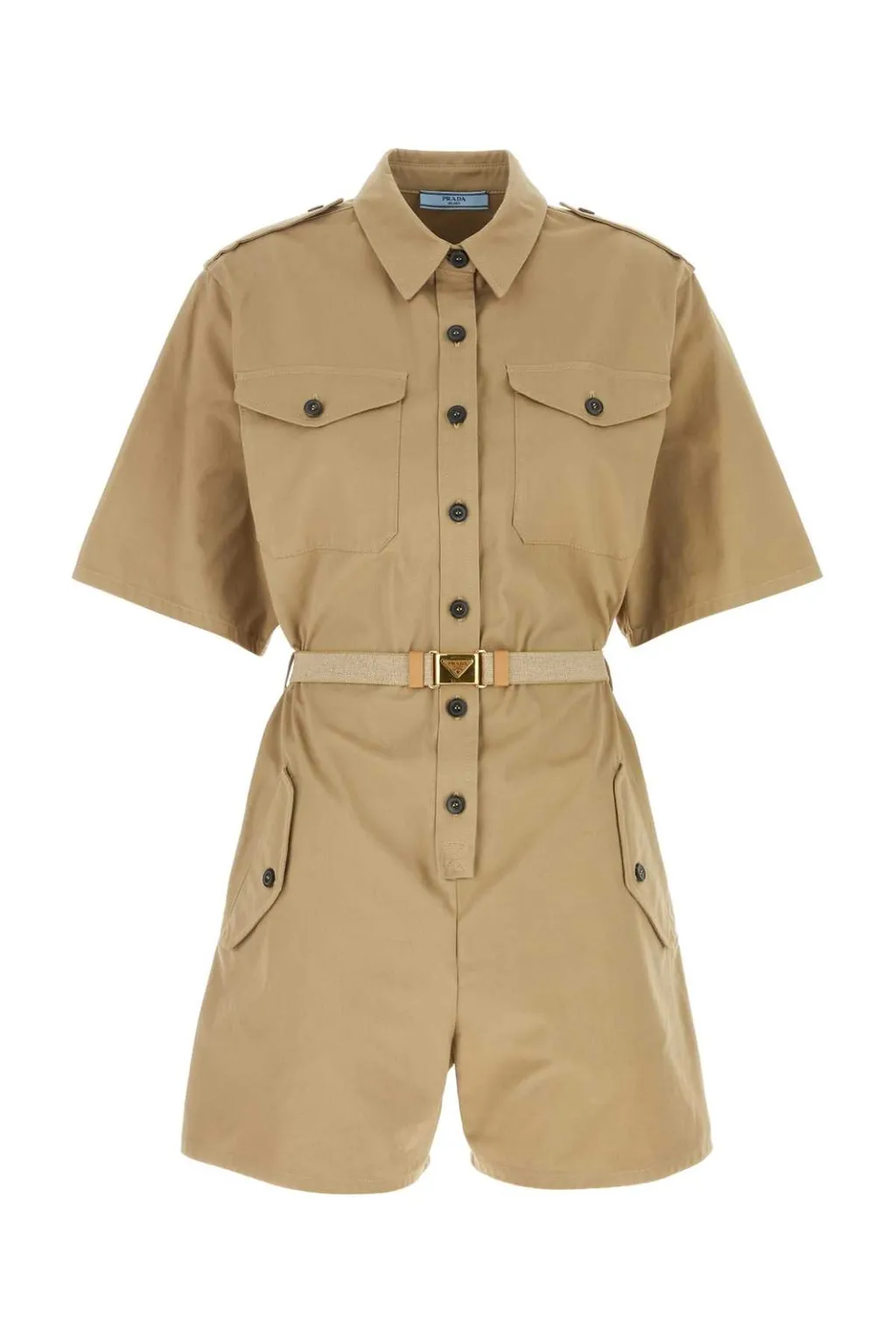 Prada Short-Sleeved Belted Jumpsuit