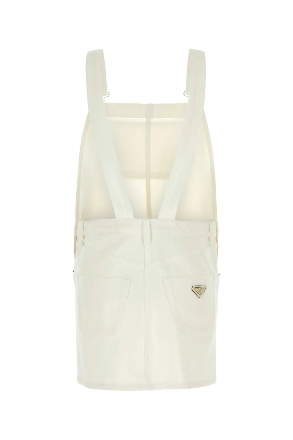 Prada Triangle-Logo Denim Overall Mini-Dress