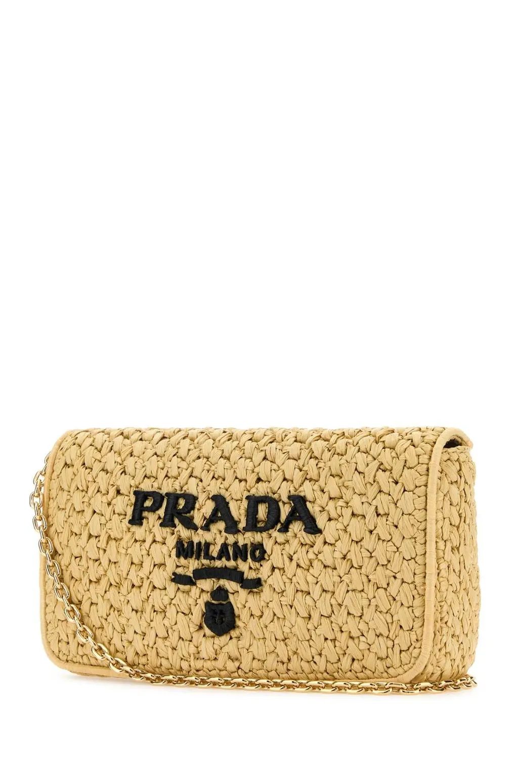 Prada Logo-Embroidered Chain-Linked Crochet Shoulder Bag