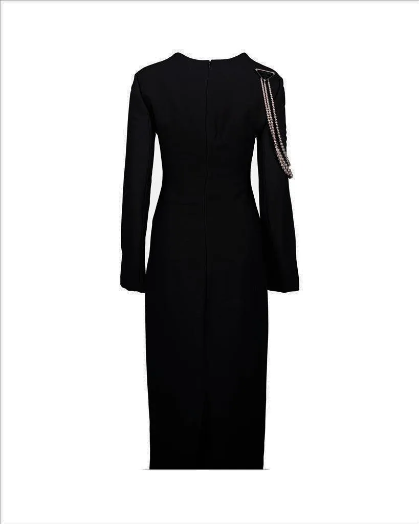 Prada Long Sleeved Necklace-Embellished Cady Dress