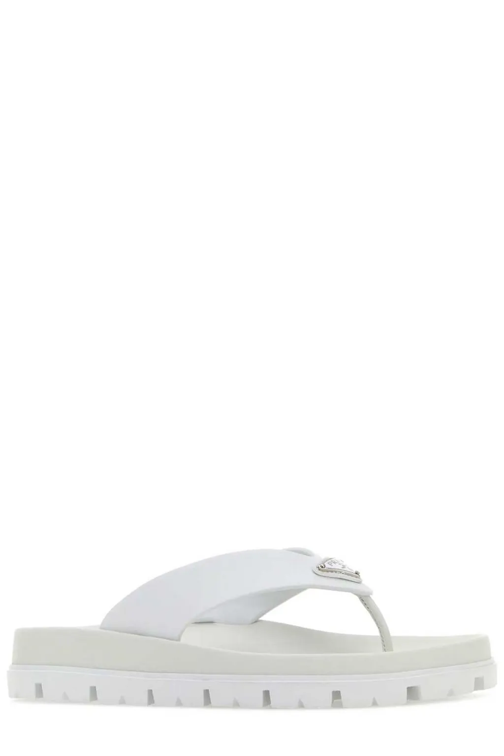 Prada Triangle-Logo Round-Toe Flip Flops