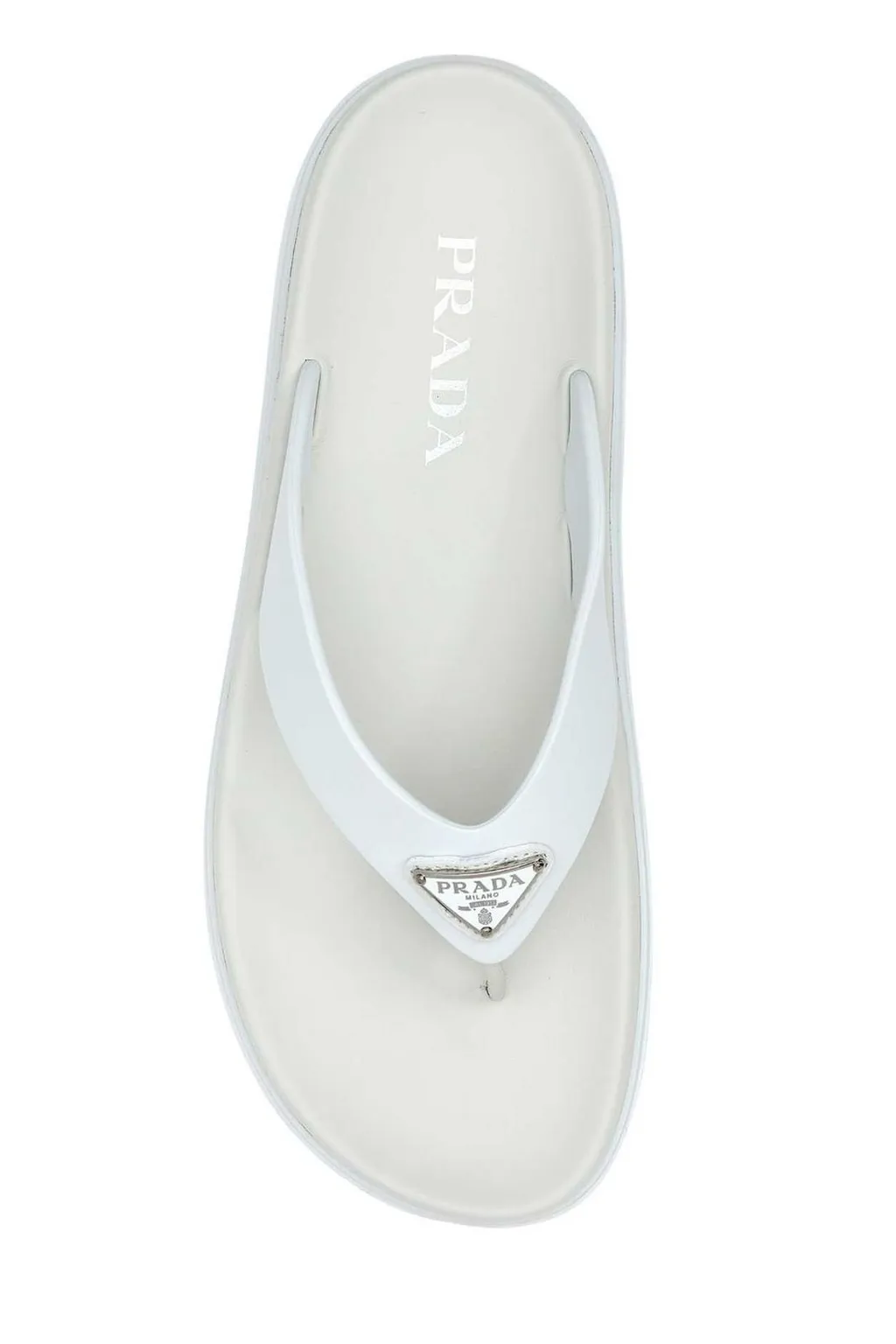 Prada Triangle-Logo Round-Toe Flip Flops