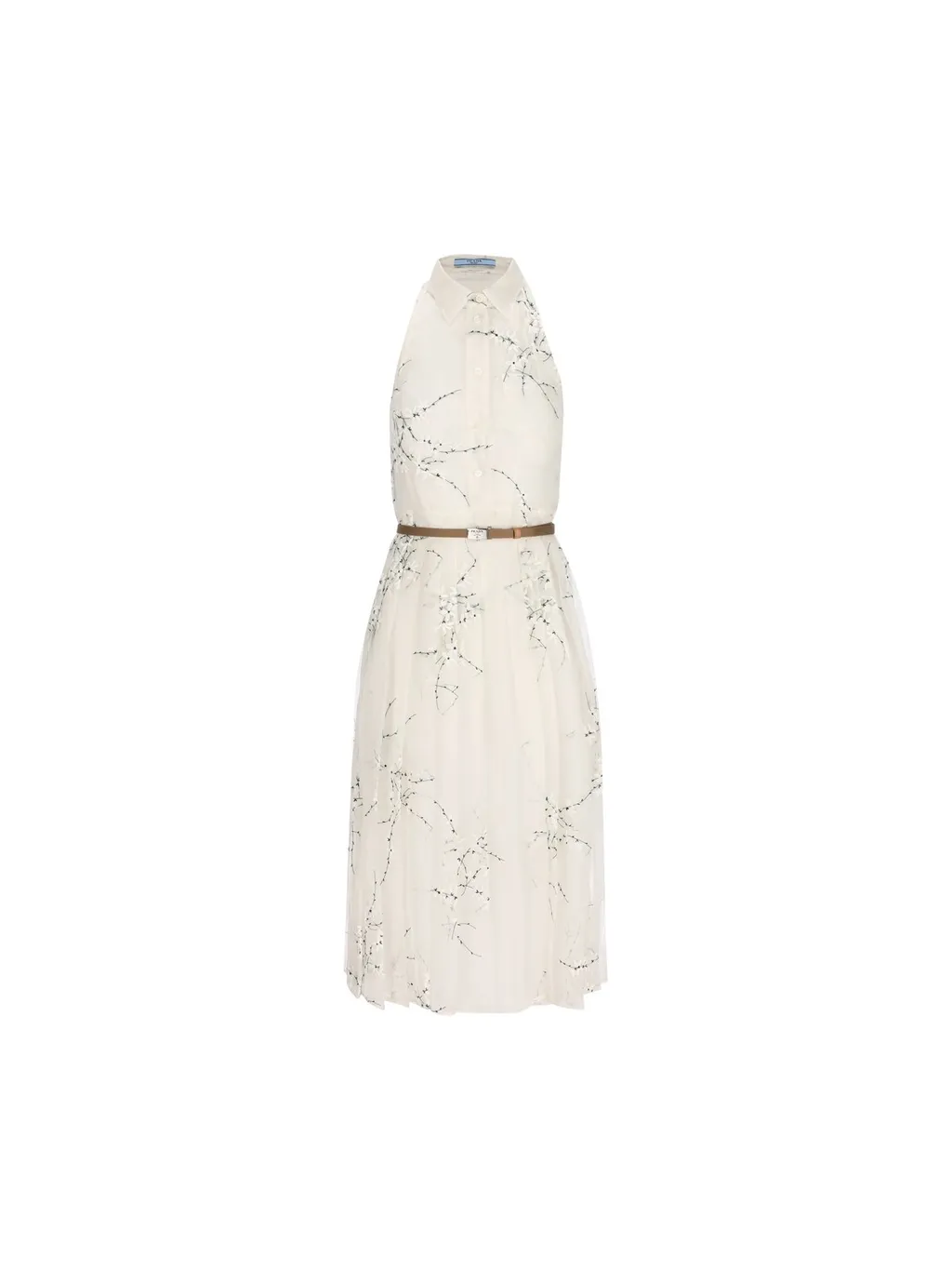 Prada Sleeveless Belted Midi Shirt Dress