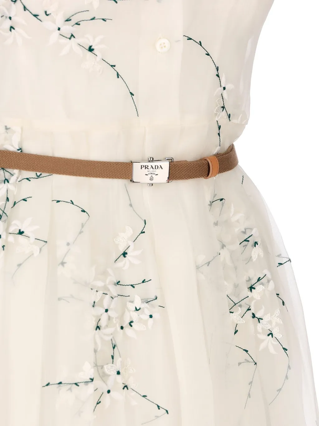 Prada Sleeveless Belted Midi Shirt Dress