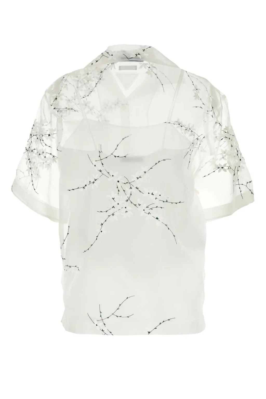 Prada Floral-Embroidered Drop Shoulder Sheer Shirt