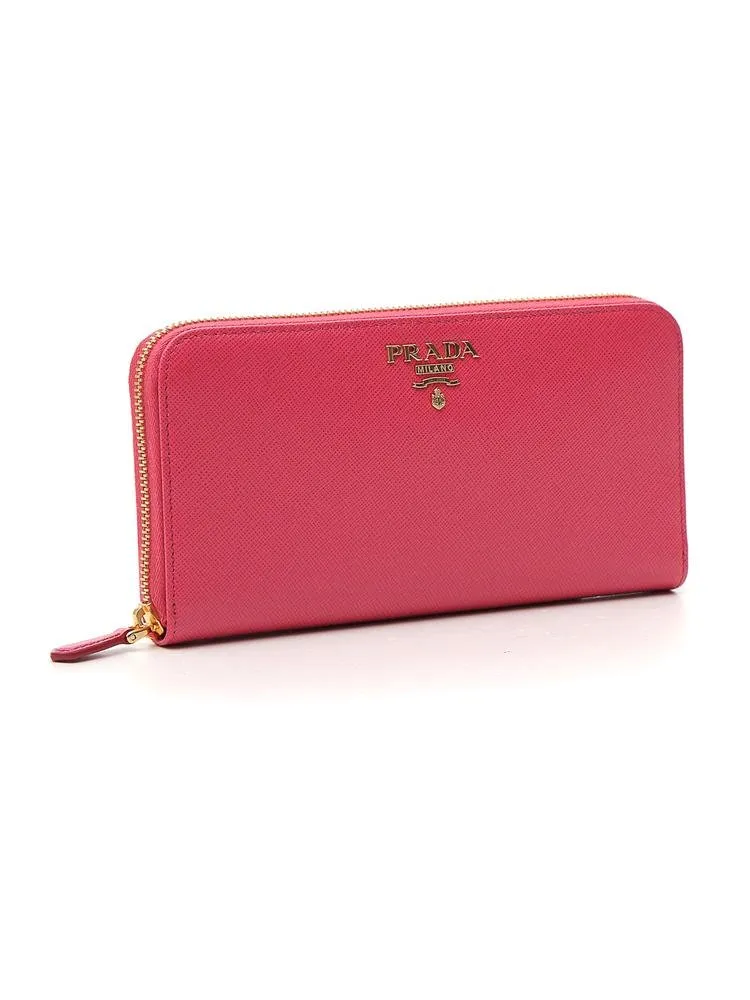 Prada Continental Logo Zip Around Wallet