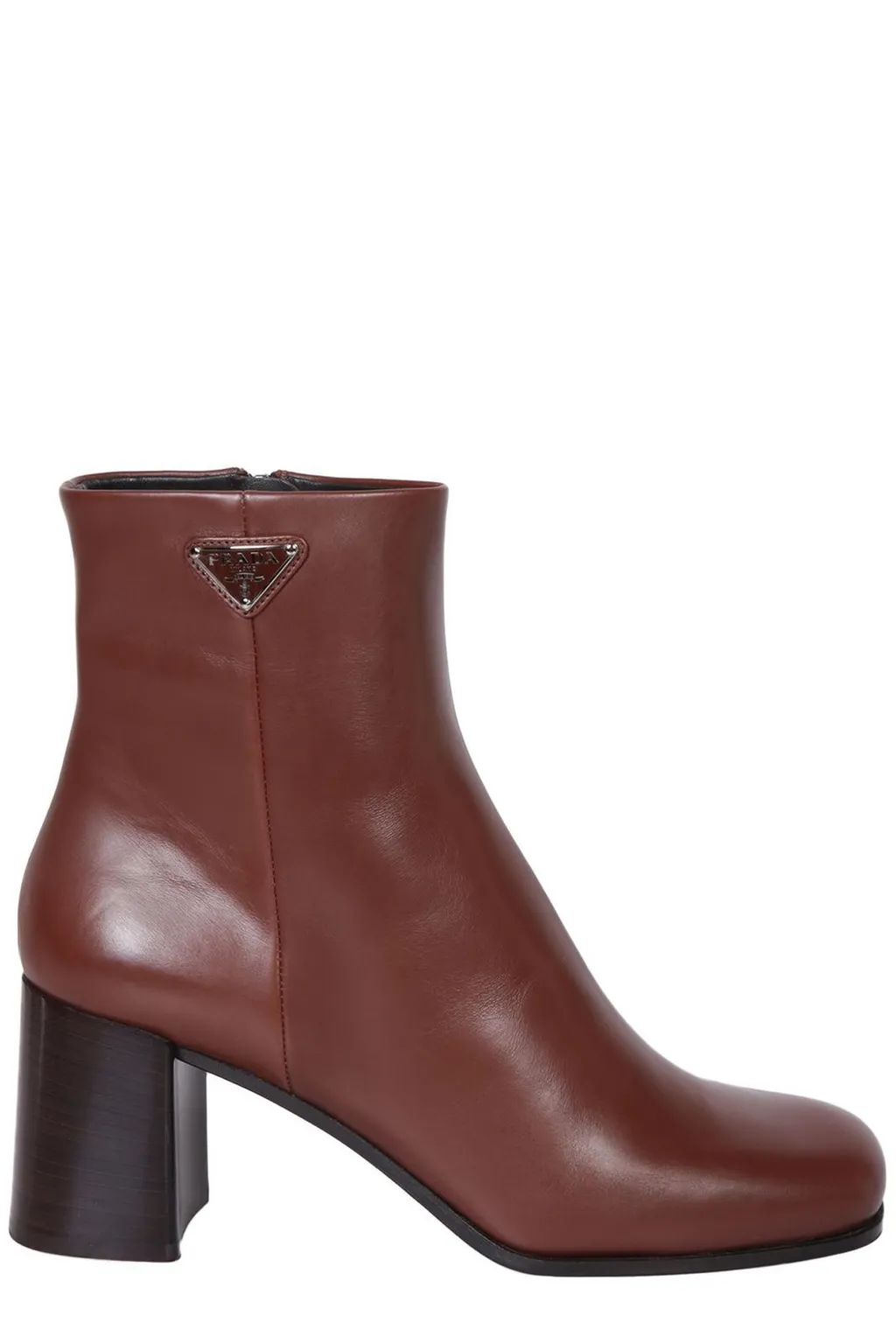 Prada High Block Heel Logo Plaque Ankle Boots