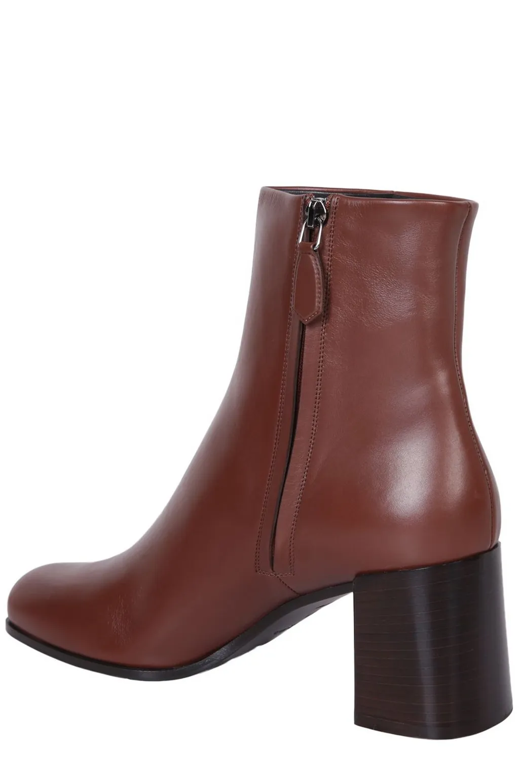 Prada High Block Heel Logo Plaque Ankle Boots