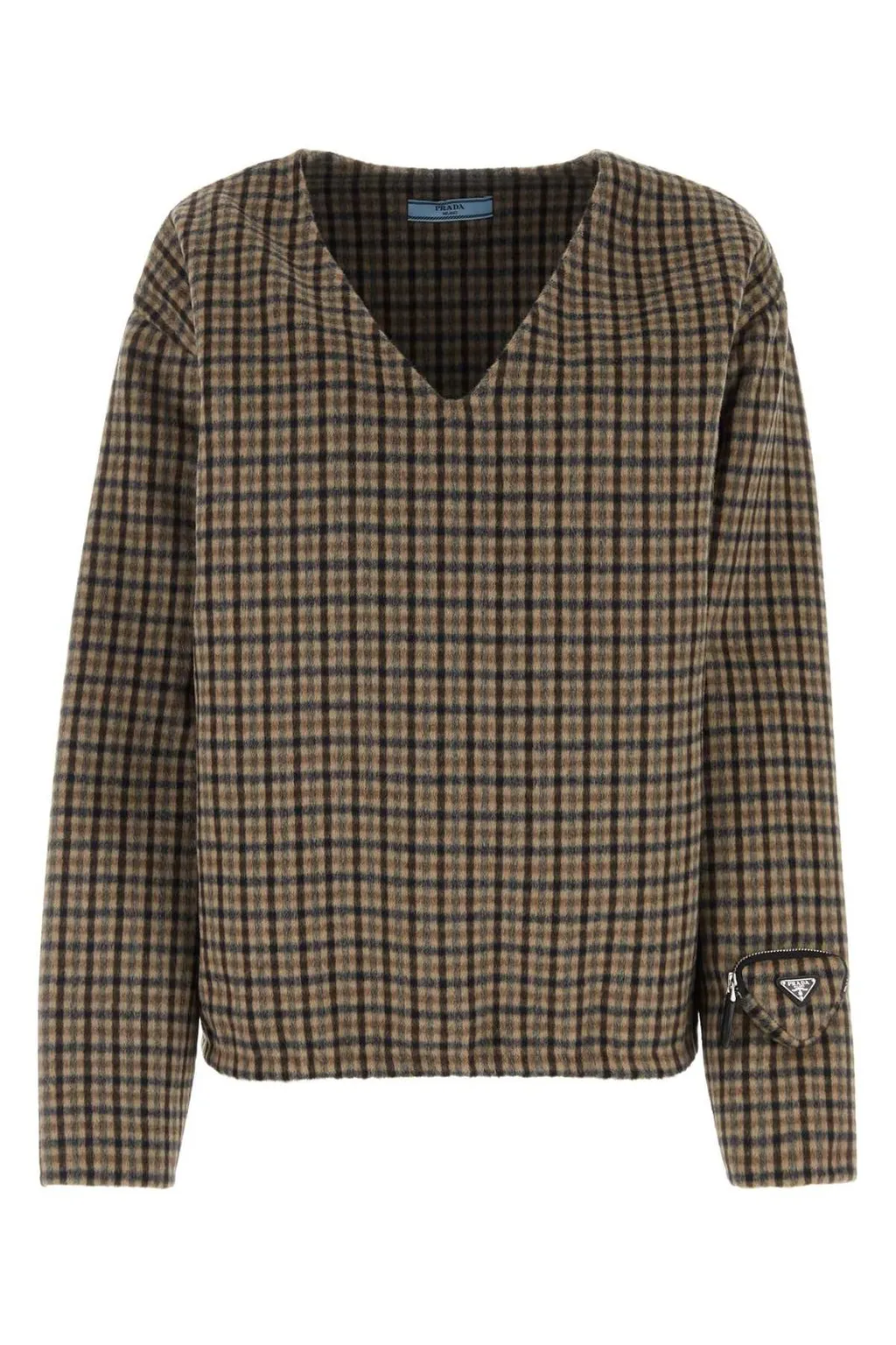 Prada V-Neck Checked Pullover