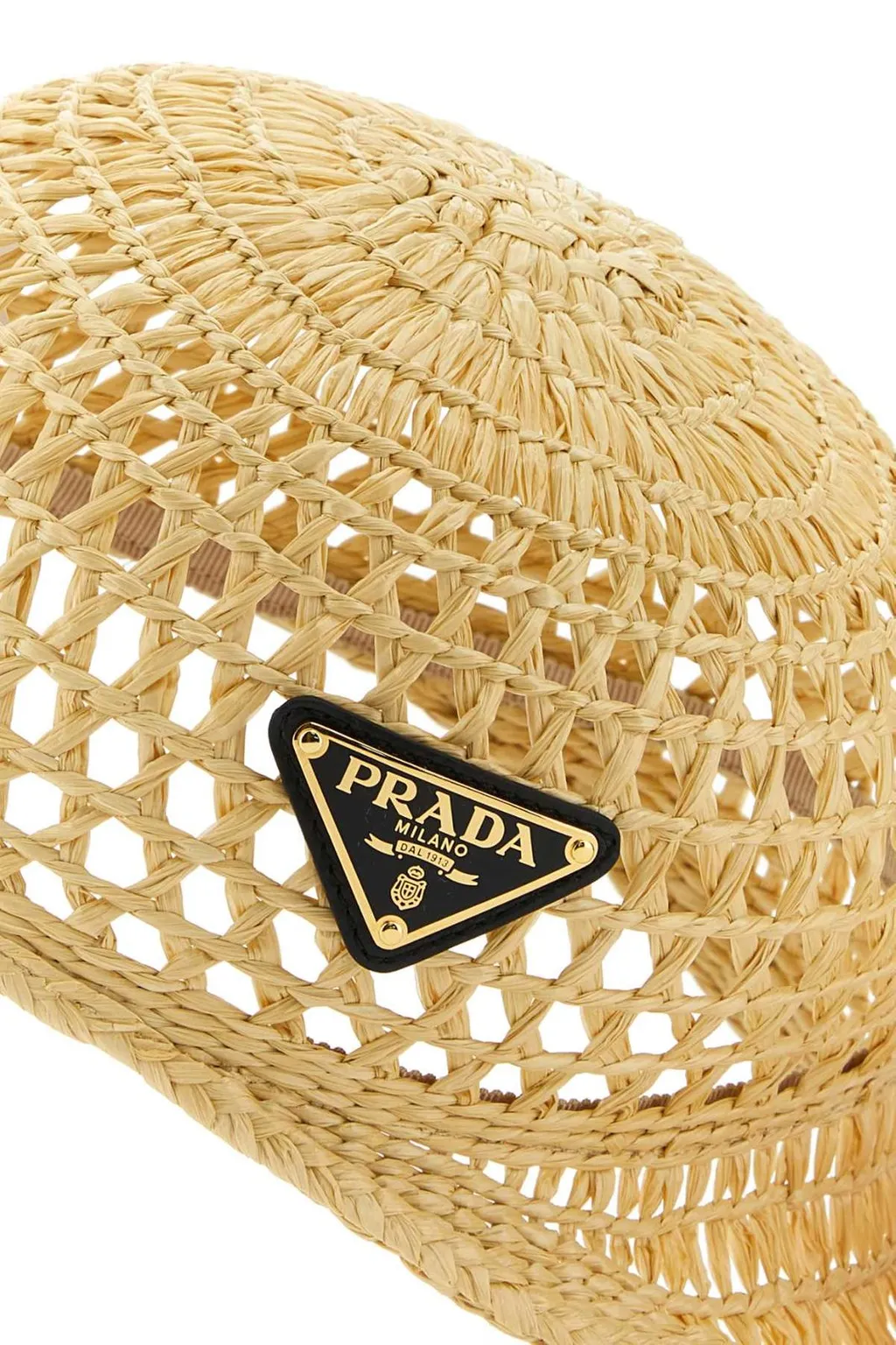 Prada Triangle Logo Woven Raffia Hat