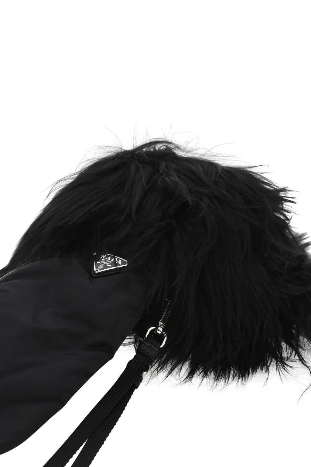 Prada Logo Plaque Fax Fur Gloves