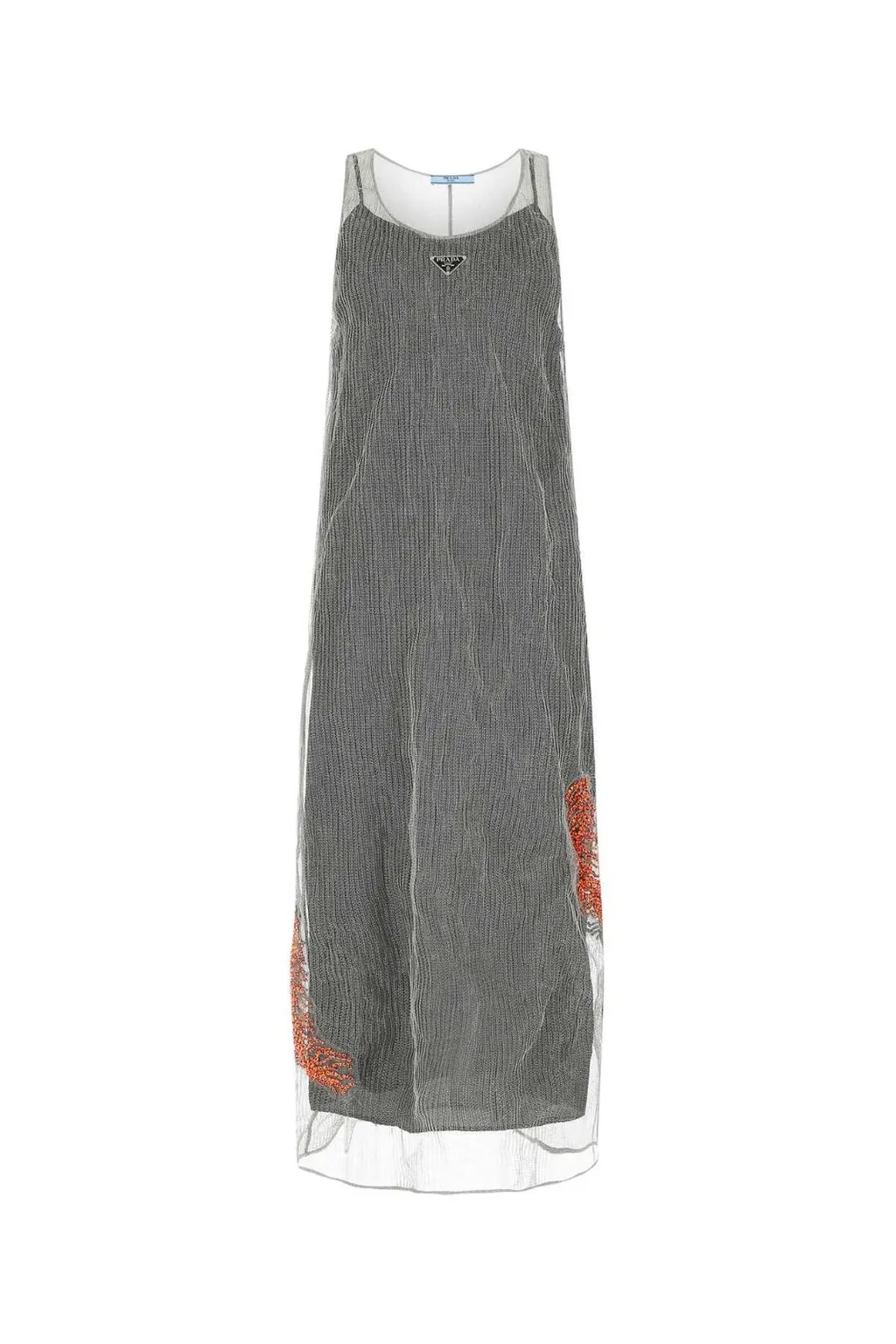 Prada Logo Plaque Mesh Maxi Dress