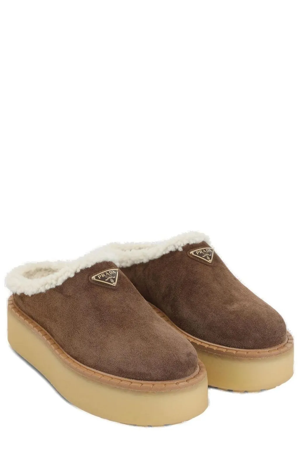 Prada Triangle-Logo Round-Toe Mules