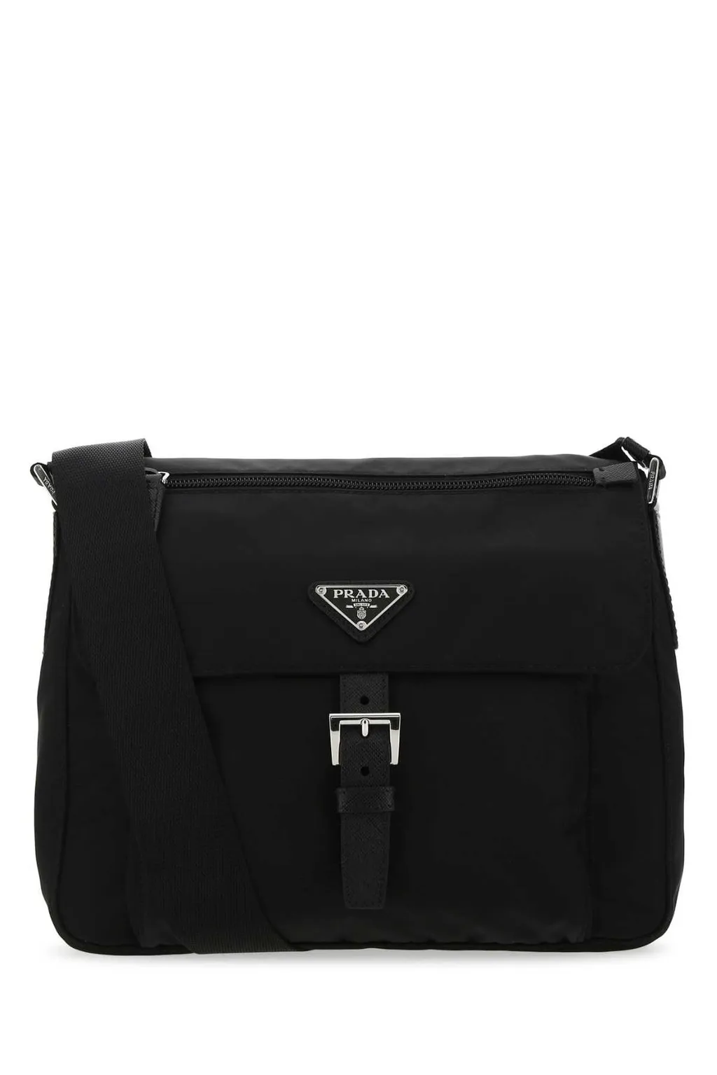 Prada Logo Plaque Zipped Shoulder Bag