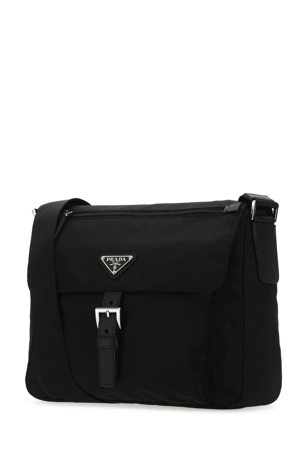 Prada Logo Plaque Zipped Shoulder Bag