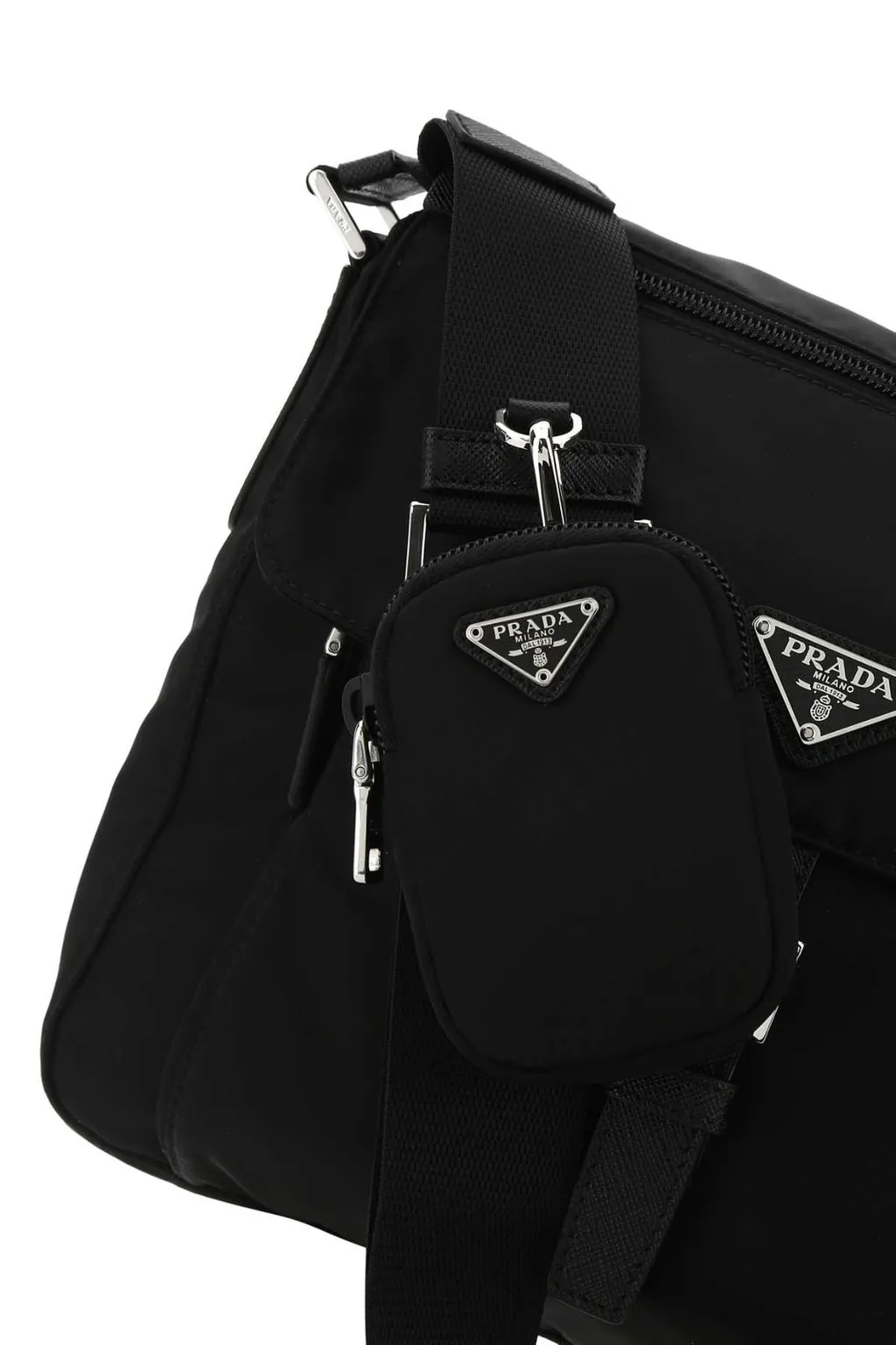 Prada Logo Plaque Zipped Shoulder Bag