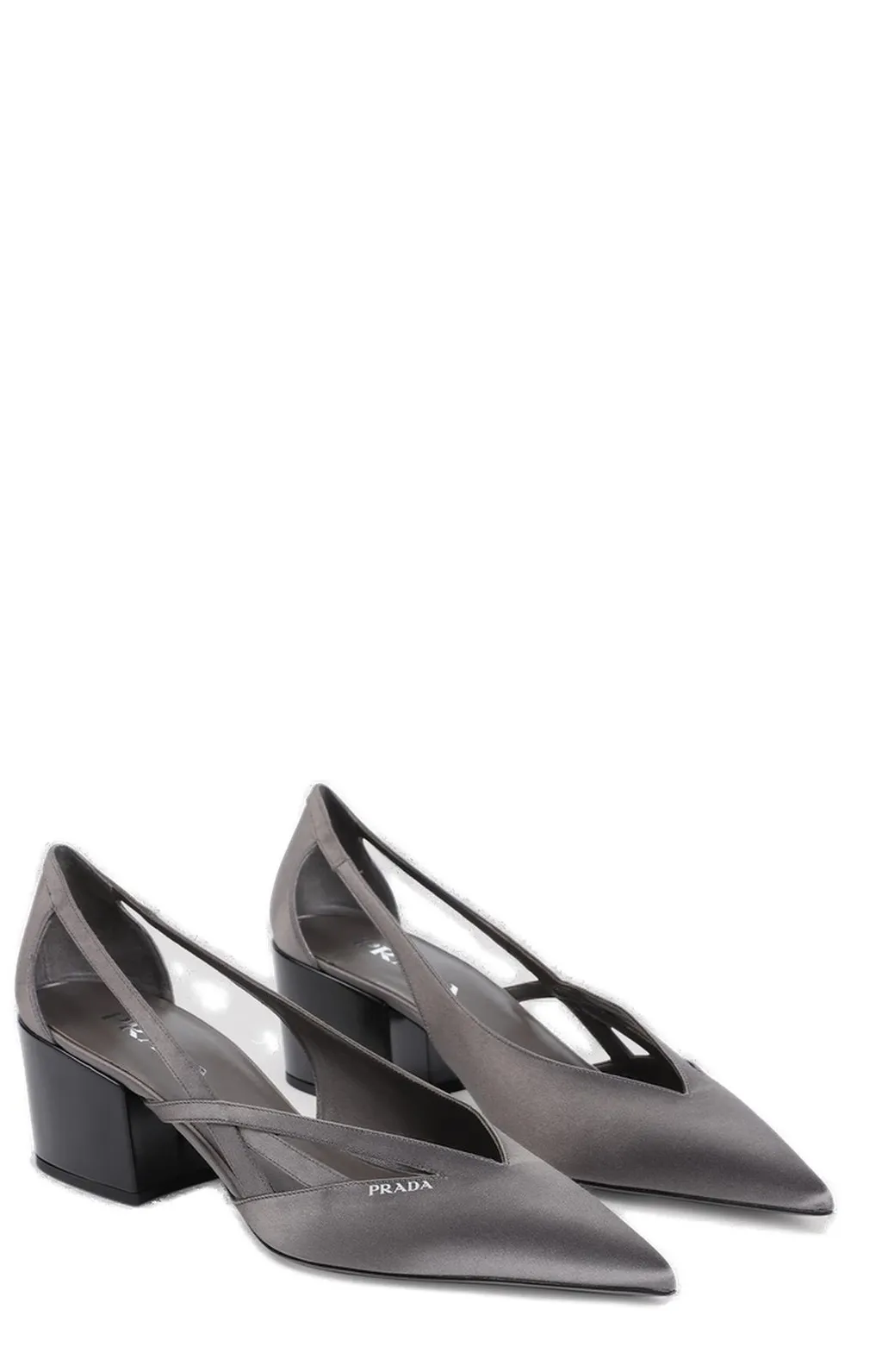 Prada Pointed-Toe Satin Cut-Out Pumps